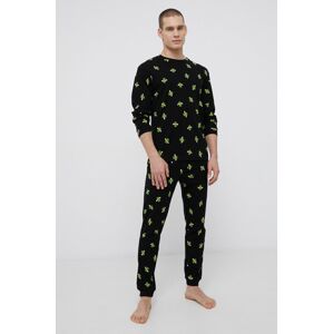 Bavlněné pyžamo John Frank černá barva, vzorované