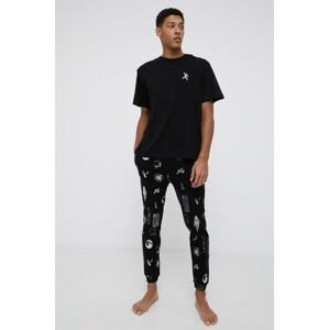 Bavlněné pyžamo John Frank černá barva, s aplikací