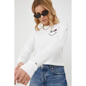 Bavlněné tričko s dlouhým rukávem Tommy Jeans bílá barva
