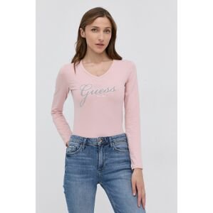 Tričko s dlouhým rukávem Guess dámské, růžová barva