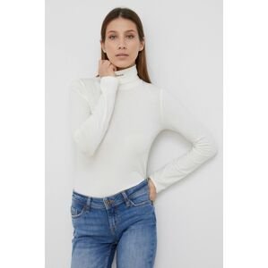 Tričko s dlouhým rukávem Calvin Klein Jeans dámské, krémová barva, s rolákem