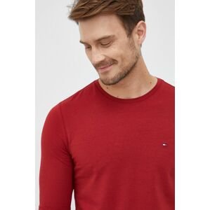Tričko s dlouhým rukávem Tommy Hilfiger pánské, červená barva, hladké