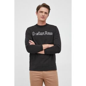 Bavlněné tričko s dlouhým rukávem G-Star Raw černá barva, s aplikací