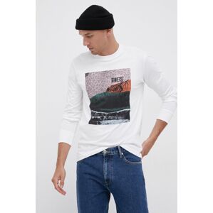 Bavlněné tričko s dlouhým rukávem Converse bílá barva, s potiskem