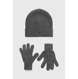 Čepice a dětské rukavice Tommy Hilfiger šedá barva
