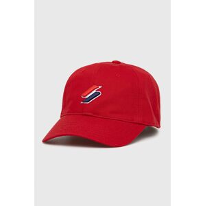 Bavlněná čepice Superdry červená barva, hladká