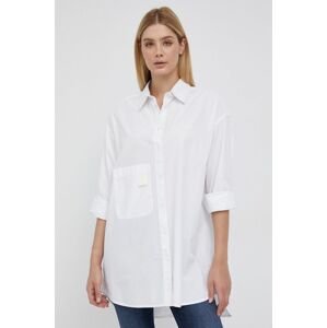 Bavlněné tričko Dr. Denim dámské, bílá barva, relaxed, s klasickým límcem