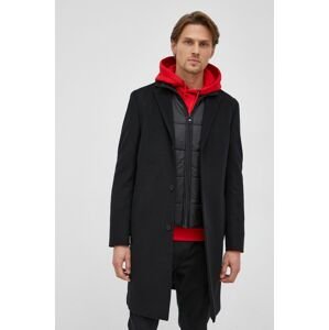 Vlněný kabát Calvin Klein černá barva, zimní