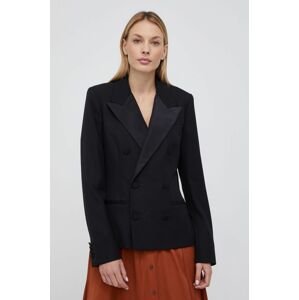 Vlněná bunda Polo Ralph Lauren černá barva, dvouřadová, hladká