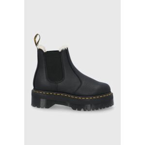Kožené kotníkové boty Dr. Martens Quad FL dámské, černá barva, na platformě, zateplené, 25635001-Black.Pisa