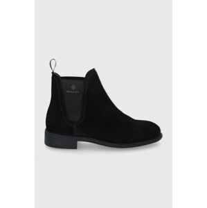 Semišové kotníkové boty Gant Ainsley dámské, černá barva, na plochém podpatku