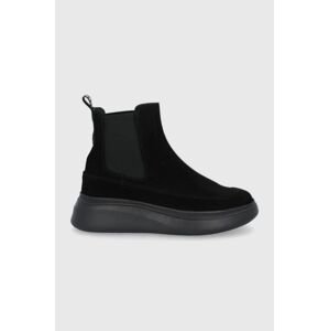 Semišové kotníkové boty MOA Concept dámské, černá barva, na platformě