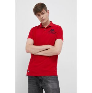 Bavlněné polo tričko Superdry červená barva, s aplikací
