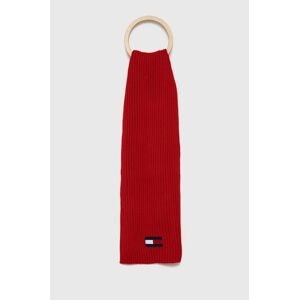Šátek z vlněné směsi Tommy Hilfiger červená barva, hladký