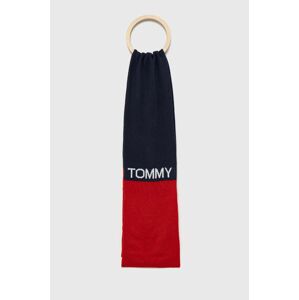 Šátek z vlněné směsi Tommy Hilfiger tmavomodrá barva, vzorovaný