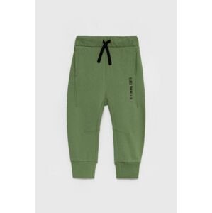 Dětské bavlněné kalhoty United Colors of Benetton zelená barva, s potiskem
