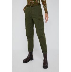 Kalhoty Tommy Hilfiger dámské, zelená barva, jednoduché, high waist