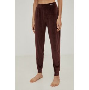 Pyžamové kalhoty Emporio Armani Underwear dámské, hnědá barva, jednoduché, medium waist