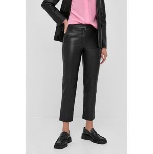Kožené kalhoty Karl Lagerfeld dámské, černá barva, jednoduché, high waist