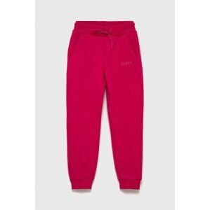 Dětské bavlněné kalhoty Guess růžová barva, hladké