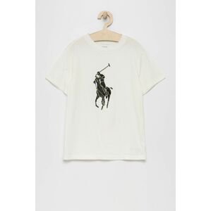 Dětské bavlněné tričko Polo Ralph Lauren bílá barva, hladké