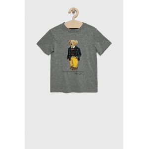 Dětské bavlněné tričko Polo Ralph Lauren šedá barva, s potiskem