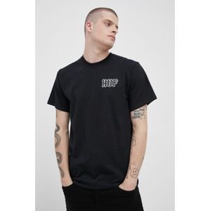 Bavlněné tričko HUF černá barva, hladké