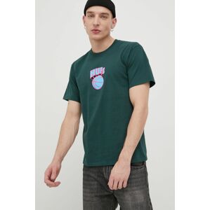 Bavlněné tričko HUF zelená barva, s potiskem