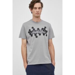 Bavlněné tričko LAMBORGHINI šedá barva, s potiskem