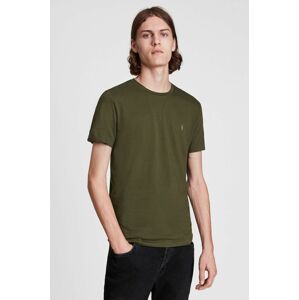 Bavlněné tričko AllSaints zelená barva, hladké