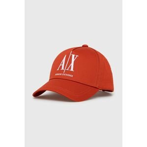 Bavlněná čepice Armani Exchange červená barva, s aplikací