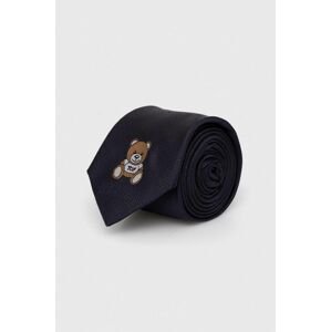 Hedvábná kravata Moschino tmavomodrá barva
