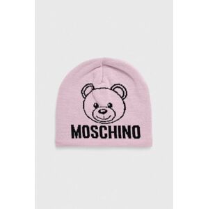 Vlněný klobouk Moschino růžová barva, z husté pleteniny