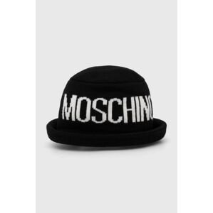Čepice z vlněné směsi Moschino černá barva, z husté pleteniny
