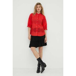 Bavlněné tričko Bruuns Bazaar červená barva, regular, se stojáčkem