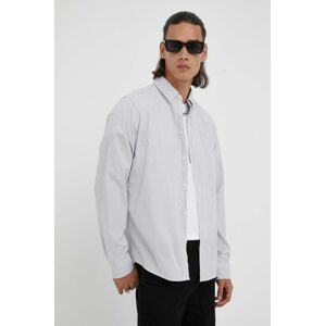 Bavlněné tričko Les Deux Kristian Stripe šedá barva, regular, s límečkem button-down