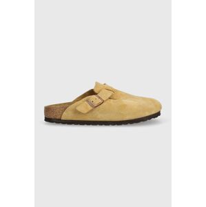Semišové pantofle Birkenstock Boston dámské, béžová barva, 1026164