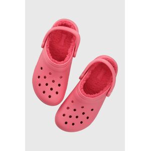 Pantofle Crocs Classic Lined Clog dámské, růžová barva, 203591