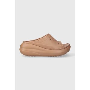 Pantofle Crocs Classic Crush Slide dámské, hnědá barva, na platformě, 208731