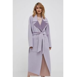 Oboustranný vlněný kabát Calvin Klein fialová barva, bez zapínání