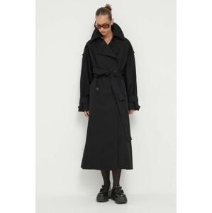 Kabát HUGO dámský, černá barva, přechodný, dvouřadový