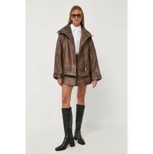 Kožená bunda Remain dámská, hnědá barva, přechodná, oversize