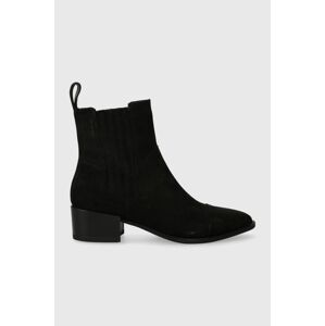 Semišové kotníkové boty Vagabond Shoemakers MARJA dámské, černá barva, na plochém podpatku, 5613.050.20