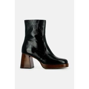 Kožené kotníkové boty Jonak BRIGAND CUIR BRILLANT dámské, černá barva, na podpatku, 6001340