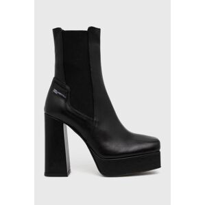 Kožené kotníkové boty Karl Lagerfeld Jeans STAK HEEL II dámské, černá barva, na podpatku, KLJ93140