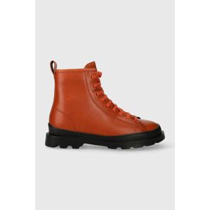 Kožené kotníkové boty Camper Brutus dámské, oranžová barva, na plochém podpatku, K400325.042
