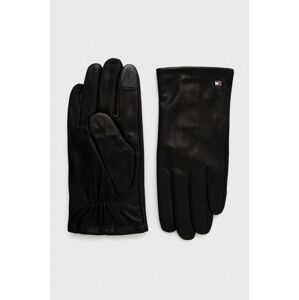 Kožené rukavice Tommy Hilfiger pánské, černá barva