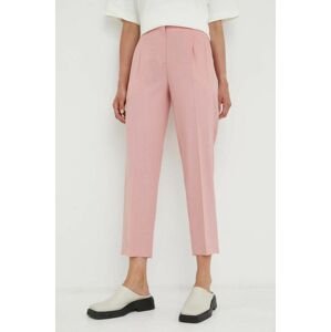 Vlněné kalhoty PS Paul Smith růžová barva, fason cargo, high waist