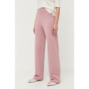 Kalhoty Max Mara Leisure dámské, růžová barva, jednoduché, high waist
