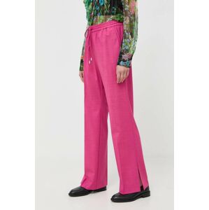 Kalhoty se směsi vlny MAX&Co. růžová barva, široké, high waist